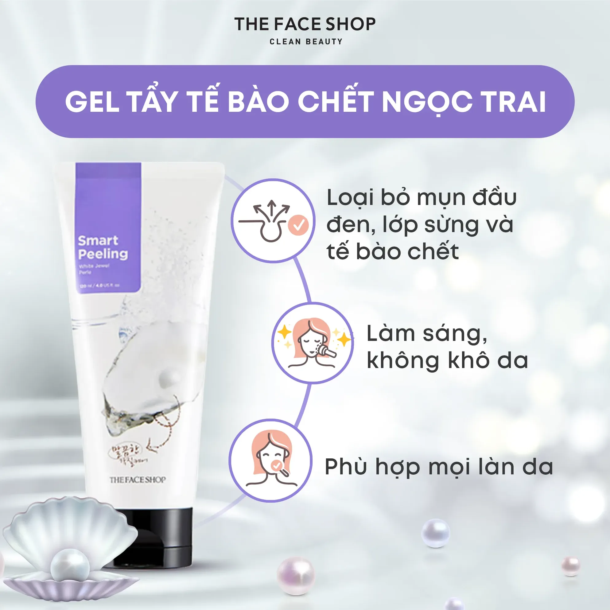 Tẩy Tế Bào Chết Ngọc Trai THE FACE SHOP Làm Sạch Sáng Da Smart Peeling White Jewel 120ml