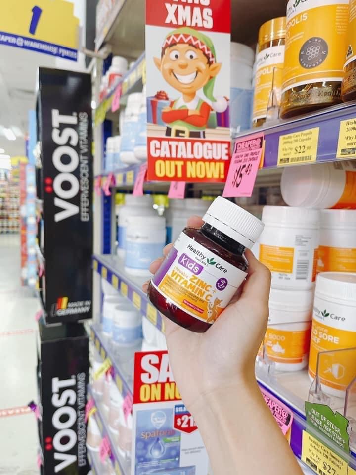 Kẹo Nhai Healthy Care Bổ Sung Kẽm + VItamin C 60 Viên (Từ 2-12 Tuổi)- Hàng xách tay