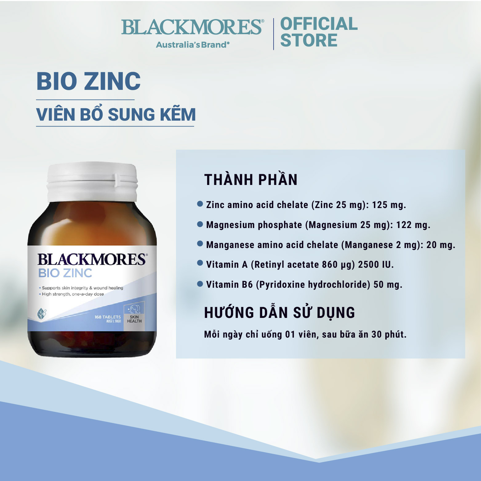 Viên bổ sung kẽm Blackmores- Úc (168 viên) hỗ trợ cân bằng nội tiết, trị mụn, lành vết thương