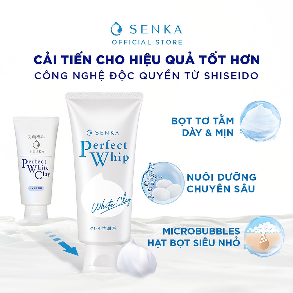 Sữa Rửa Mặt Tạo Bọt SENKA Chiết Xuất Đất Sét Trắng 120g- (bản nội địa) xách tay
