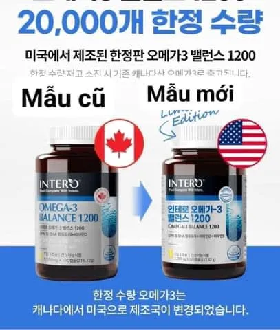 Viên uống Omega3 cao cấp Intero Omega-3 Balance 1200- 180 viên kèm Vitamin D