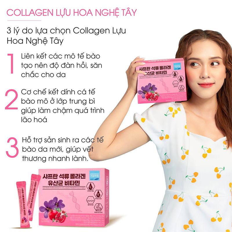 Collagen Lựu Đỏ + Nhụy Hoa Nghệ Tây Hàn Quốc 60gr 30 gói