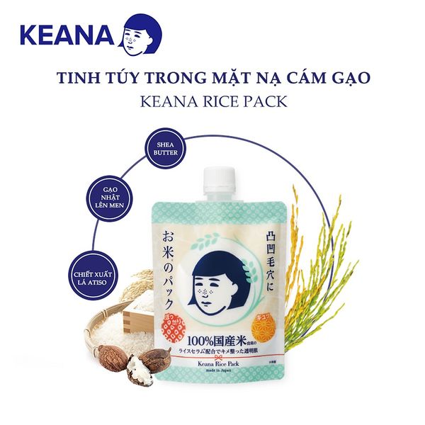 Mặt nạ cám gạo Keana Rice Nhật Bản trị mụn- trắng da (10 miếng/h)- Hàng xách tay