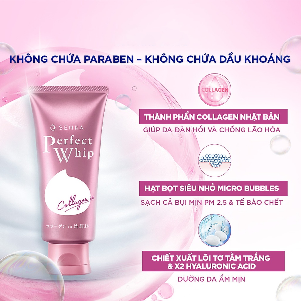 Sữa rửa mặt SenKa Hồng Collagen Nhật 120g-  hàng xách tay