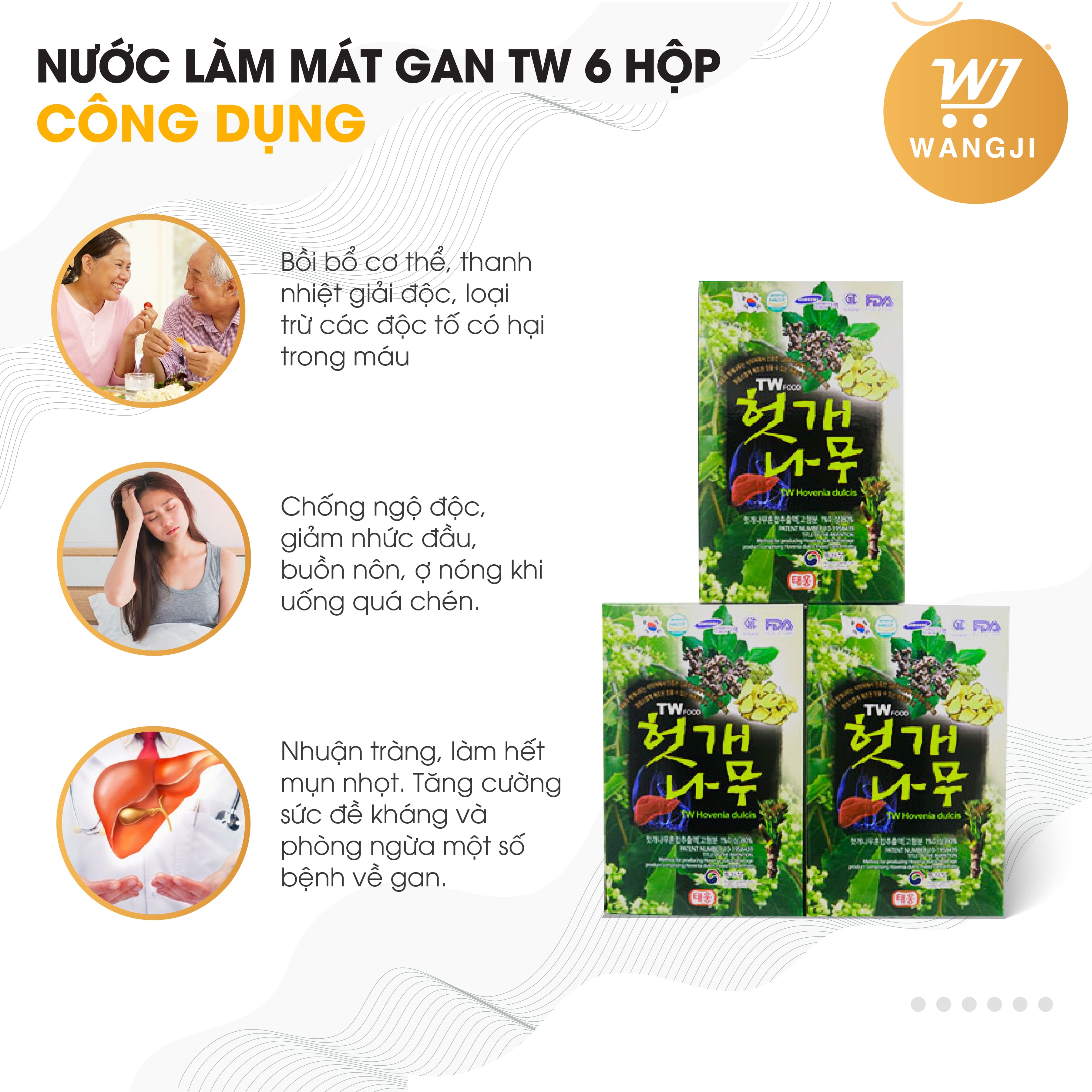 Nước Mát Gan Hàn Quốc Taewoong Food , Bổ Gan Hovenia Hộp 30 Gói 70ml/gói - Wangji