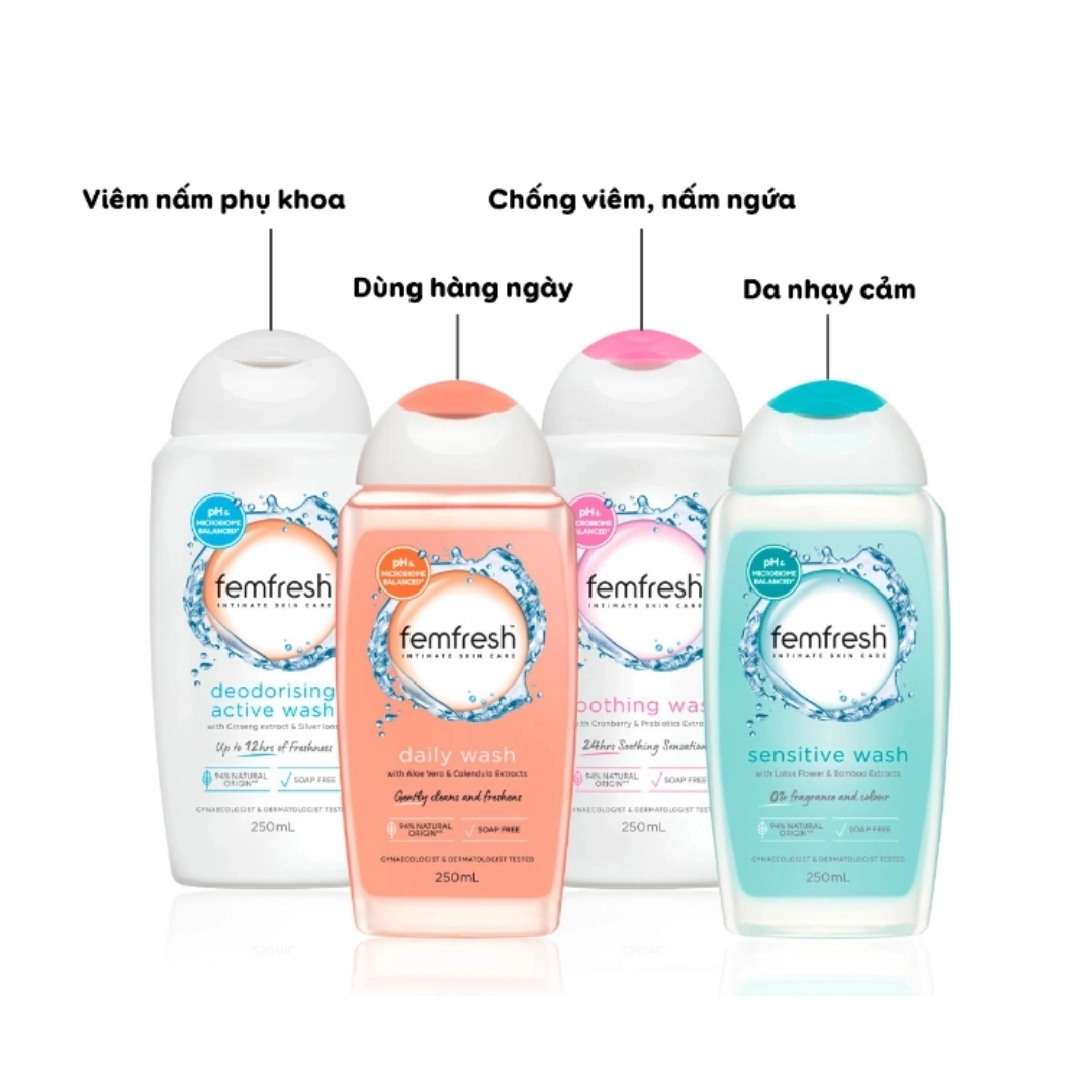 Dung dịch vệ sinh hằng ngày Femfresh Soothing Wash (hồng) bản Úc chai 250ml