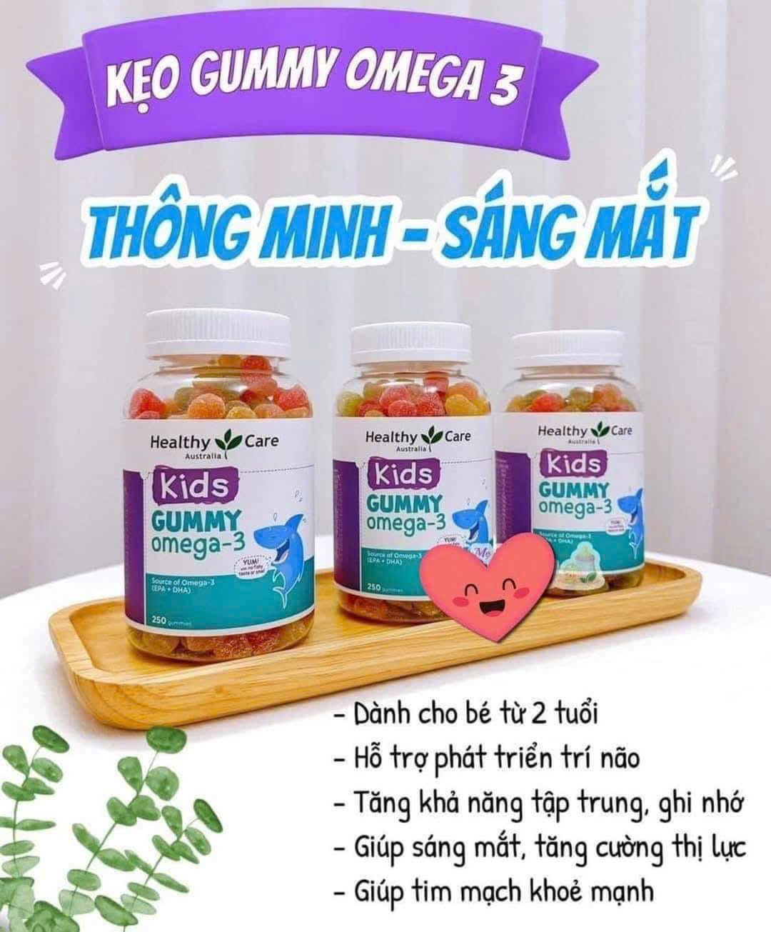 Kẹo dẻo bổ sung Omega-3 Gummy Healthy Care Úc, 250 viên