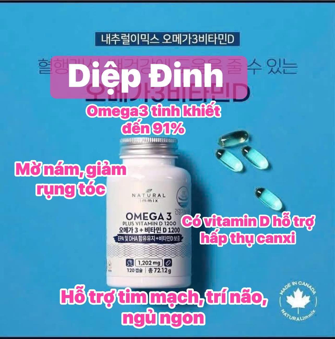 Viên uống bổ sung Omega-3 tinh khiết kèm Vitamin D 1200 (EPA+DHA 1100mg) 120 viên [Natural Immix]