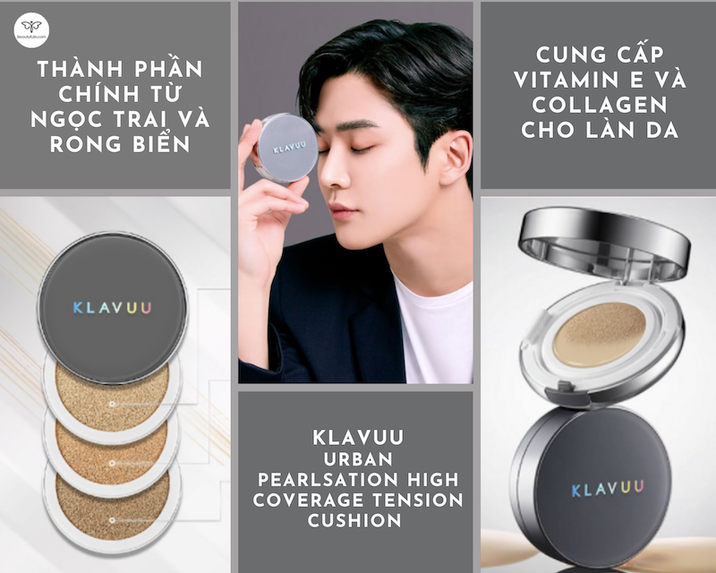 Phấn Nước Cushion Klavuu Xám Tone 21 Urban Pearlsation High Coverage Tension Cushion SPF50+/PA+++ 15g