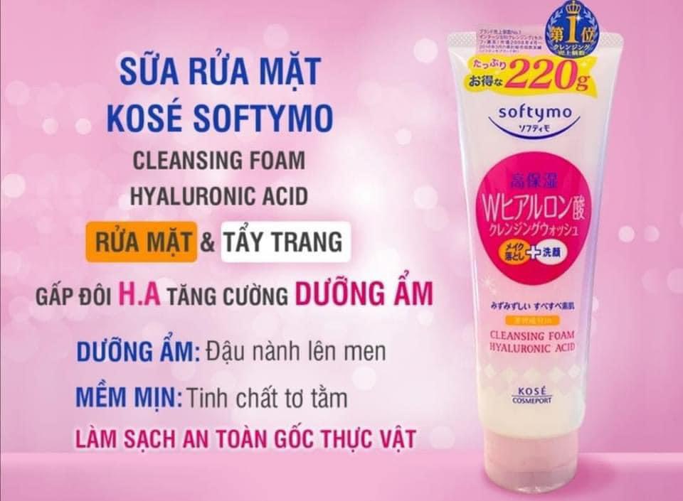 Sữa Rửa Mặt Kosé Softymo Hyaluronic Acid Cấp Ẩm 220g