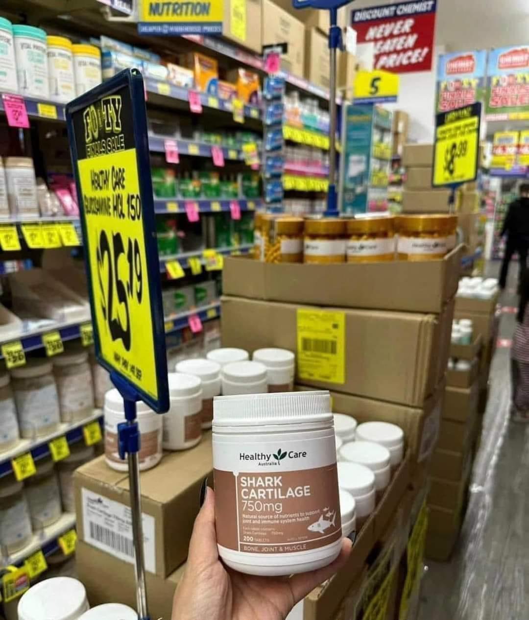 Viên Uống Sụn Vi Cá Mập Giúp Hỗ Trợ Sức Khỏe Xương Khớp Healthy Care Shark Cartilage 750mg 200 Viên