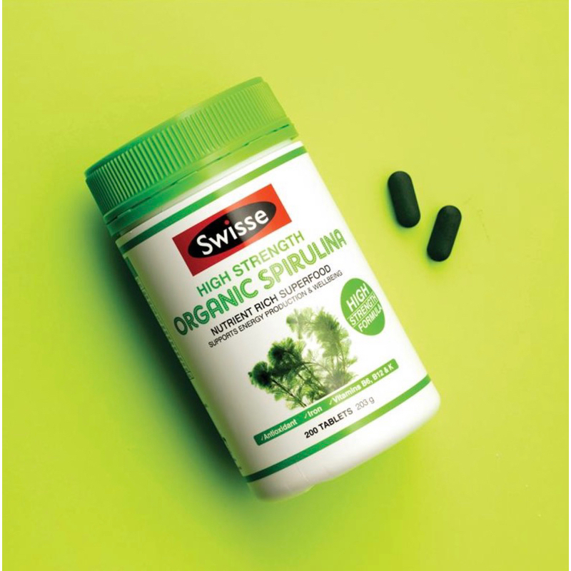 Tảo xoắn hữu cơ  - Swisse - High Strength Organic Spirulina 1000mg 200 viên- Tạo Máu Dồi Dào