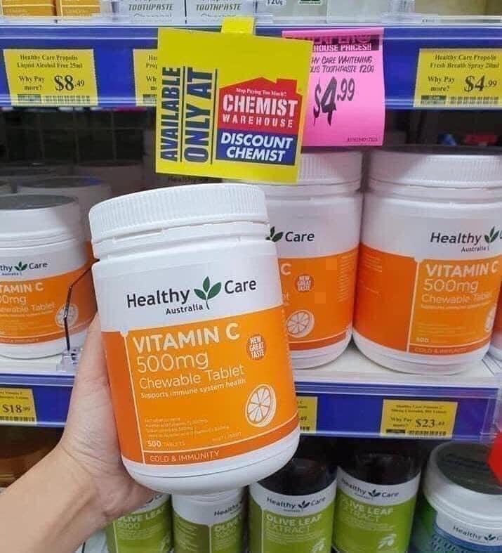 VIÊN NHAI HEALTHY CARE VITAMIN C 500MG HỘP 500 VIÊN ÚC