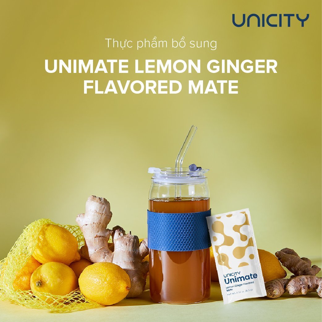 Unimate Chanh Gừng Unicity- Nước Uống Chăm Sóc Não Bộ, Bổ Sung Năng Lượng, Hỗ Trợ Đốt Mỡ 30 gói
