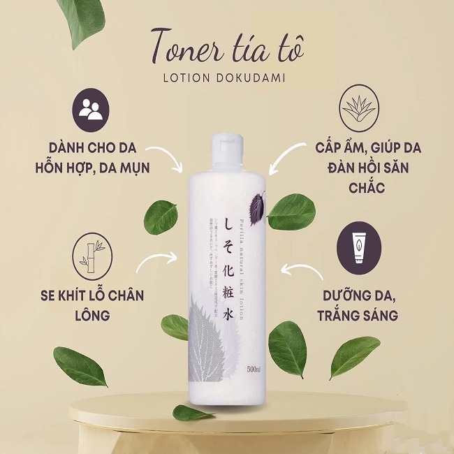 Nước hoa hồng tía tô Dokudami Perilla Natural Skin Lotion 500ml