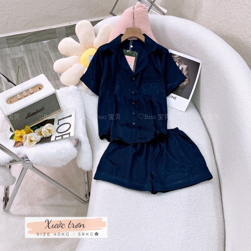 SP_58 Đồ bộ pijama BOLOBALA bộ pyjama mặc nhà đùi lụa xước mềm mịn trơn boo thêu gấu