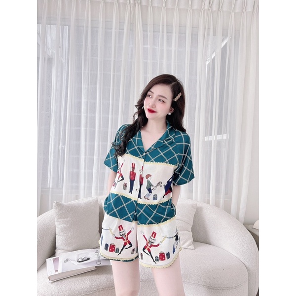 SP_29 Đồ bộ pijama BOLOBALA đùi croptop lụa xước mẫu mới, hàng đẹp cao cấp
