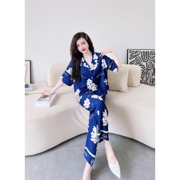 SP_20 Đồ bộ pijama BOLOBALA áo tay ngắn quần dài, chất lụa latin xịn đét, hoạ tiết cực sang, form dưới 65kg vừa