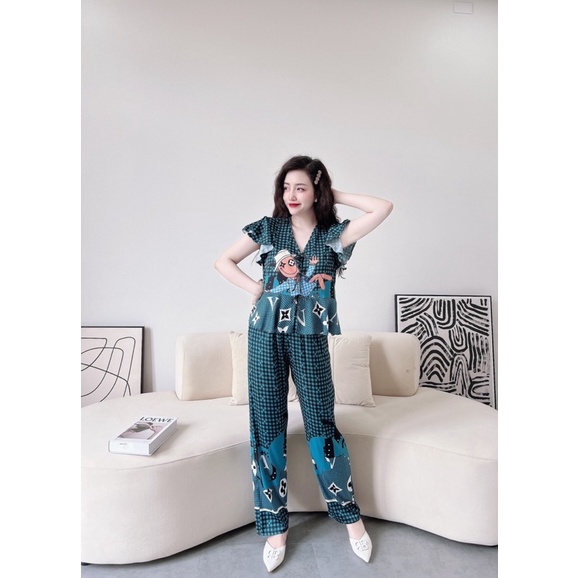 SP_05 Đồ bộ pijama BOLOBALA latin tay áo cánh tiên quần dài, mẫu mã mới, gu sang trọng, thẩm mỹ.