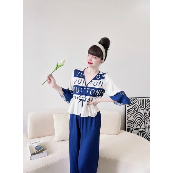 SP_18 Đồ bộ pijama BOLOBALA quần dài áo tay lỡ bèo 3 nơ xinh xắn lụa latin màu sắc hot trend, nhẹ nhàng