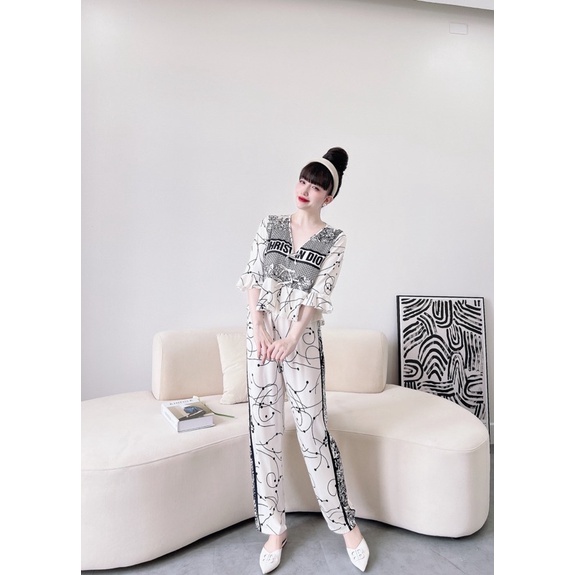 SP_18 Đồ bộ pijama BOLOBALA quần dài áo tay lỡ bèo 3 nơ xinh xắn lụa latin màu sắc hot trend, nhẹ nhàng