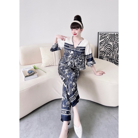 SP_18 Đồ bộ pijama BOLOBALA quần dài áo tay lỡ bèo 3 nơ xinh xắn lụa latin màu sắc hot trend, nhẹ nhàng