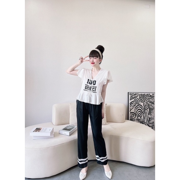 SP_05 Đồ bộ pijama BOLOBALA latin tay áo cánh tiên quần dài, mẫu mã mới, gu sang trọng, thẩm mỹ.