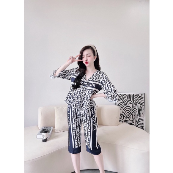 SP_10 Đồ bộ pijama BOLOBALA tay áo loe quần lửng, chất lụa latin xinh xắn, dễ thương