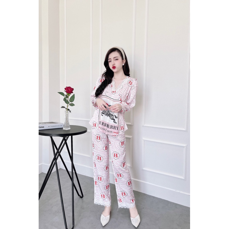 SP_03 Đồ bộ pijama BOLOBALA latin áo tay dài quần dài phối ren phần viền cổ và lai quần cực sang