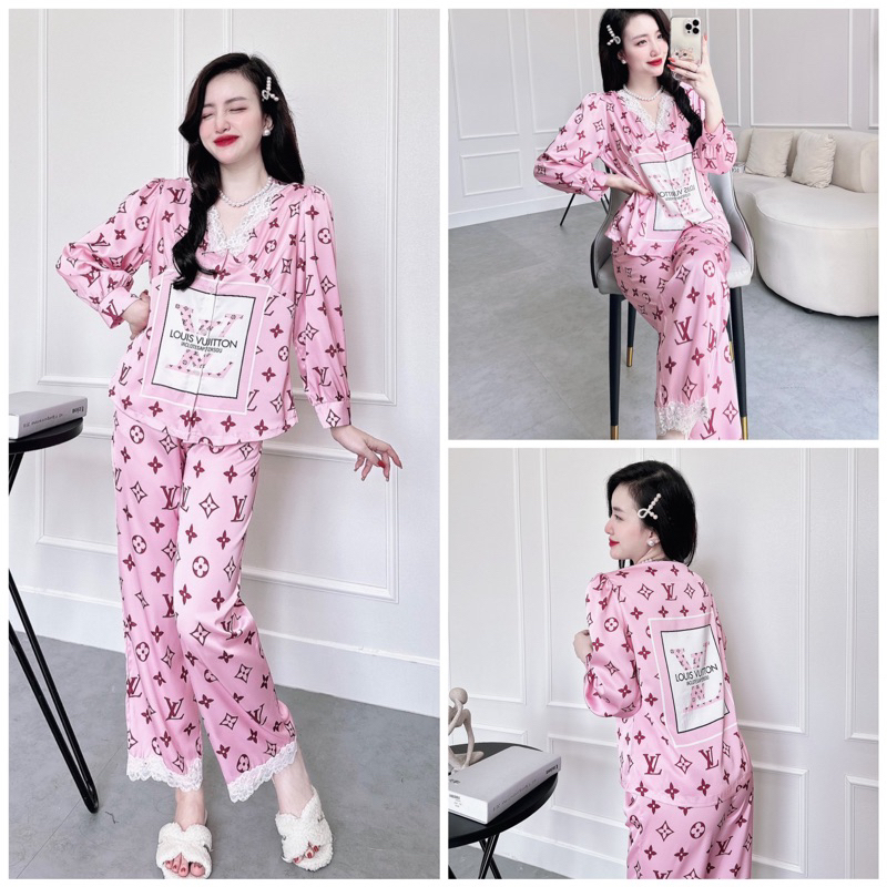 SP_51 Đồ bộ pijama BOLOBALA lụa latin áo tay dài quần dài phối ren viền cổ áo và viền quần