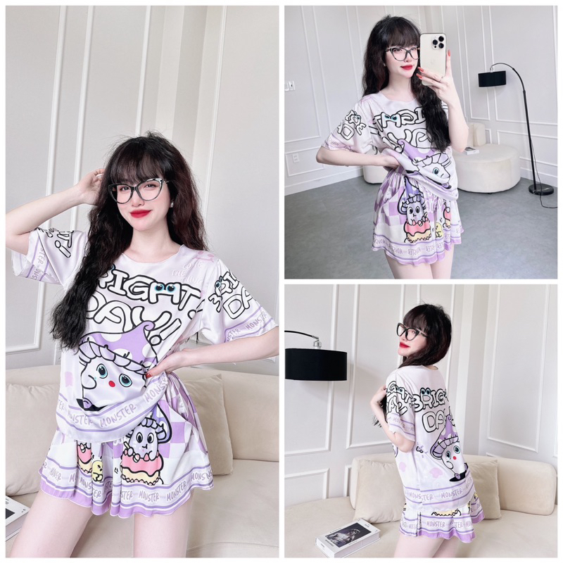 SP_84 Đồ bộ BOLOBALA set quần giả váy áo cổ tròn, chất lụa latin trẻ trung, xịn xò