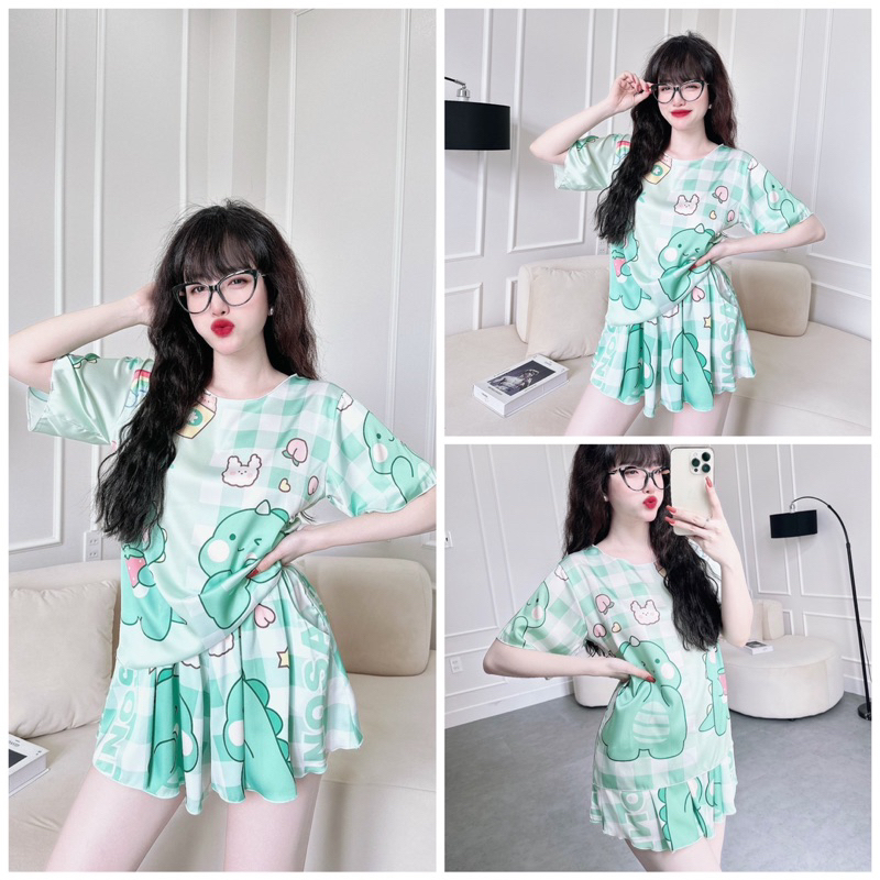 SP_84 Đồ bộ BOLOBALA set quần giả váy áo cổ tròn, chất lụa latin trẻ trung, xịn xò