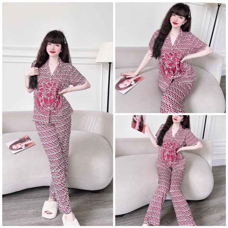 SP_101 Đồ bộ pijama BOLOBALA quần dài áo tay ngắn form truyền thống dễ mặc, chất lụa xước phối nhiều hoạ tiết xinh