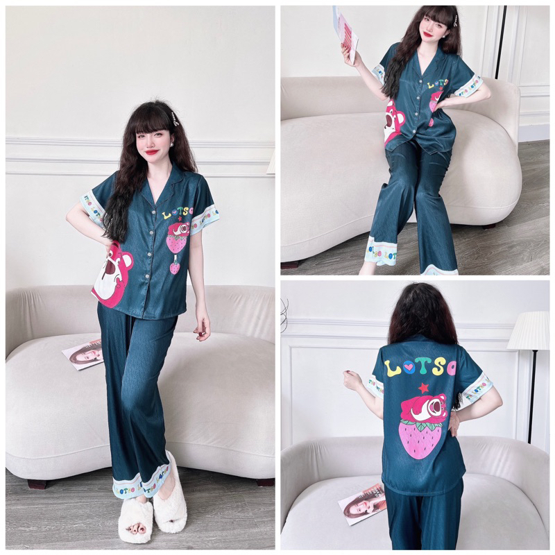 SP_101 Đồ bộ pijama BOLOBALA quần dài áo tay ngắn form truyền thống dễ mặc, chất lụa xước phối nhiều hoạ tiết xinh