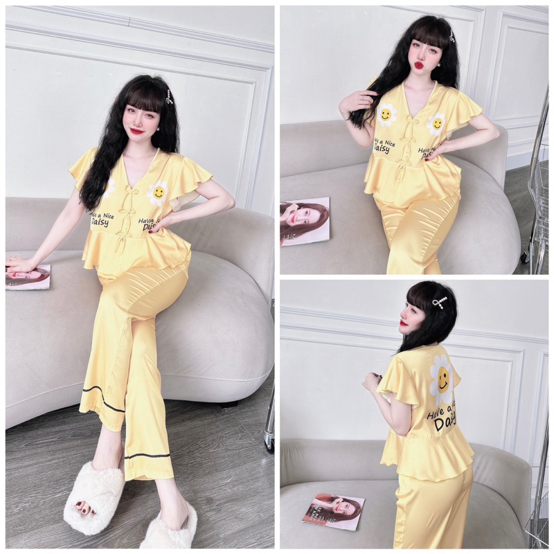 SP_102 Đồ bộ pijama BOLOBALA mặc nhà thiết kế tay áo cánh tiên 3 nơ lụa latin quần dài đa dạng mẫu mã