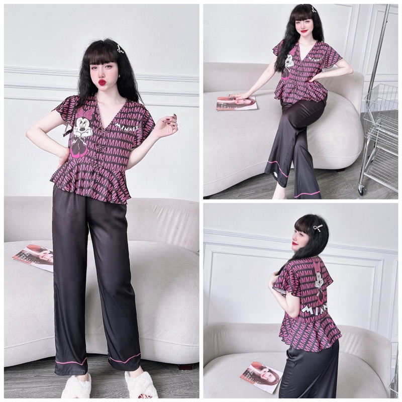 SP_102 Đồ bộ pijama BOLOBALA mặc nhà thiết kế tay áo cánh tiên 3 nơ lụa latin quần dài đa dạng mẫu mã