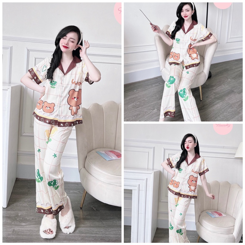 SP_104 Đồ bộ pijama BOLOBALA quần dài áo tay ngắn form pijama truyền thống chất lụa xước hàng đẹp xuất sắc