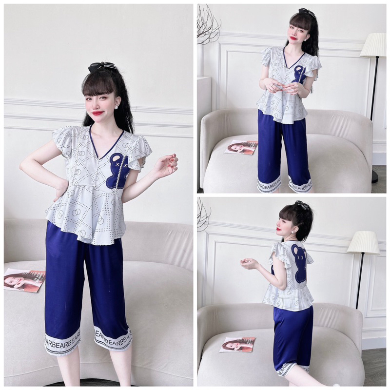 SP_109 Đồ bộ pijama BOLOBALA mặc nhà quần lửng áo tay cánh tiên đính ngọc chất lụa latin đẹp lung linh