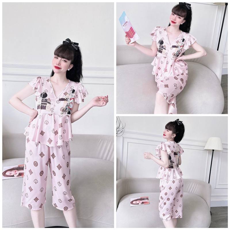 SP_109 Đồ bộ pijama BOLOBALA mặc nhà quần lửng áo tay cánh tiên đính ngọc chất lụa latin đẹp lung linh