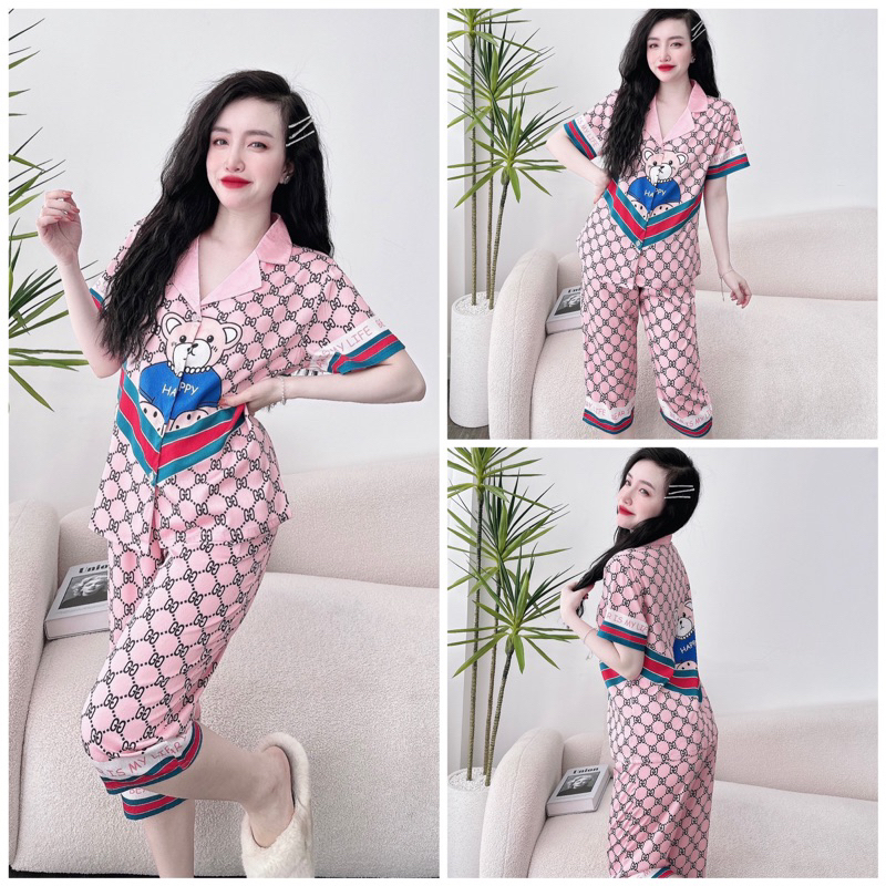 SP_118 Đồ bộ pijama BOLOBALA mặc nhà quần lửng áo tay ngắn chất lụa xước đa dạng hoạ tiết & màu sắc