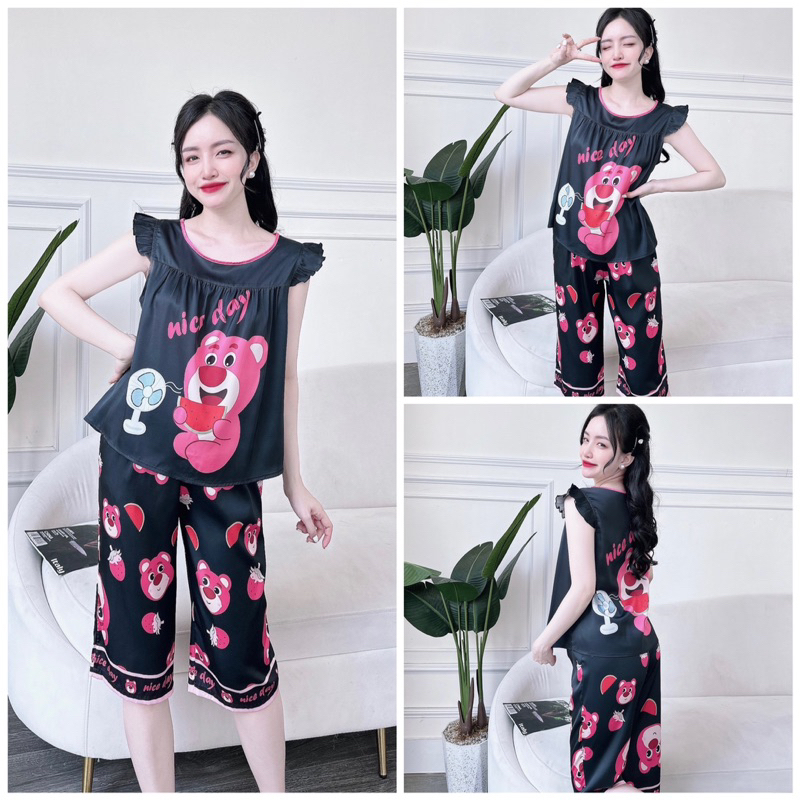 SP_119 Đồ bộ pijama BOLOBALA mặc nhà quần lửng áo tay cánh tiên chất lụa latin mẫu mới nhất cực xinh
