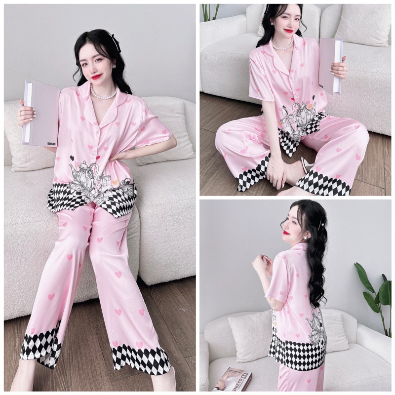 SP_122 [Size XL] Đồ bộ pijama BOLOBALA mặc nhà quần dài áo tay ngắn chất lụa latin hoạ tiết cực sang chảnh