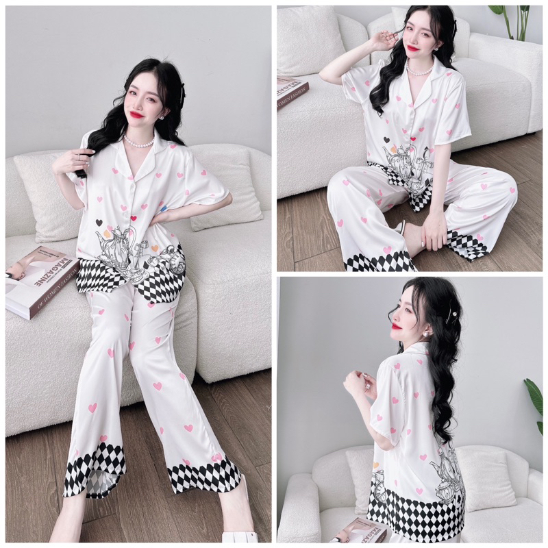SP_122 [Size XL] Đồ bộ pijama BOLOBALA mặc nhà quần dài áo tay ngắn chất lụa latin hoạ tiết cực sang chảnh