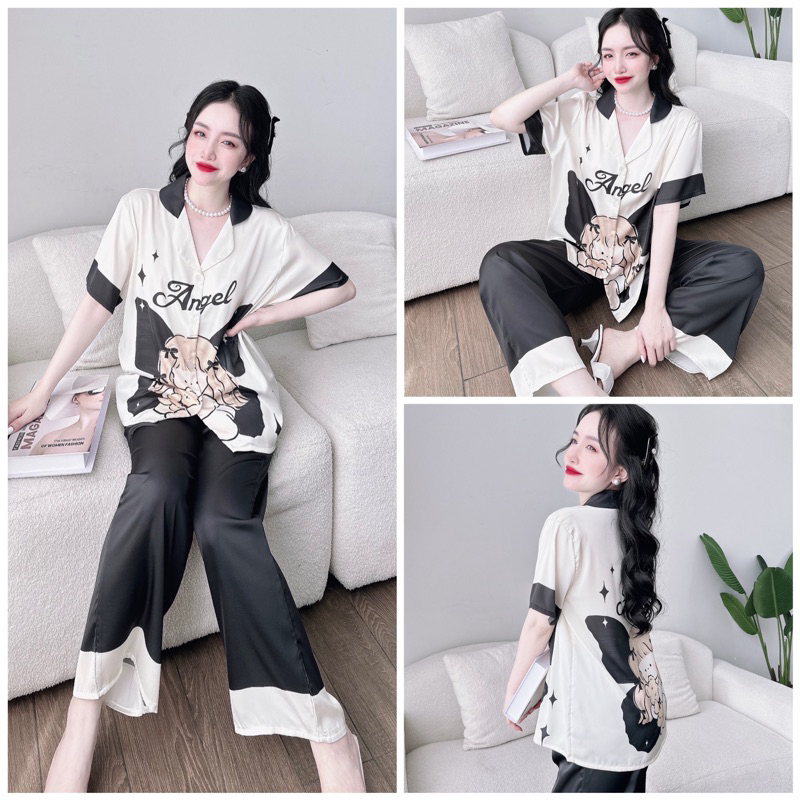 SP_122 [Size XL] Đồ bộ pijama BOLOBALA mặc nhà quần dài áo tay ngắn chất lụa latin hoạ tiết cực sang chảnh
