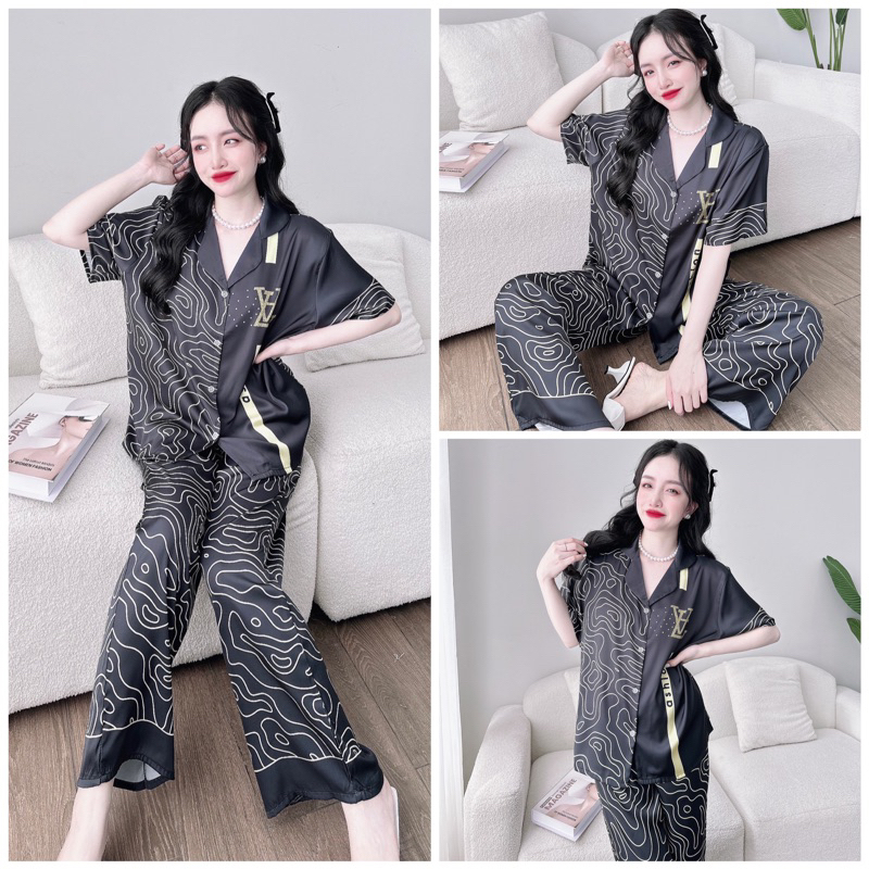 SP_122 [Size XL] Đồ bộ pijama BOLOBALA mặc nhà quần dài áo tay ngắn chất lụa latin hoạ tiết cực sang chảnh