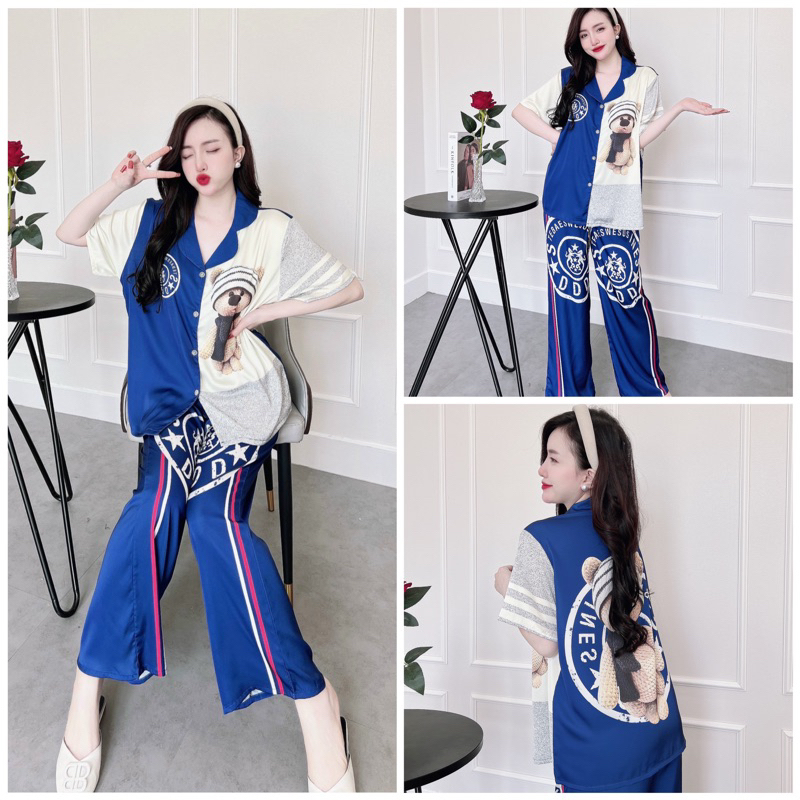 SP_122 [Size XL] Đồ bộ pijama BOLOBALA mặc nhà quần dài áo tay ngắn chất lụa latin hoạ tiết cực sang chảnh