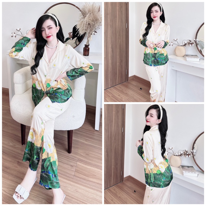 SP_128 Đồ bộ pijama BOLOBALA mặc nhà quần dài áo tay dài chất lụa latin hoa xinh, nổi bật