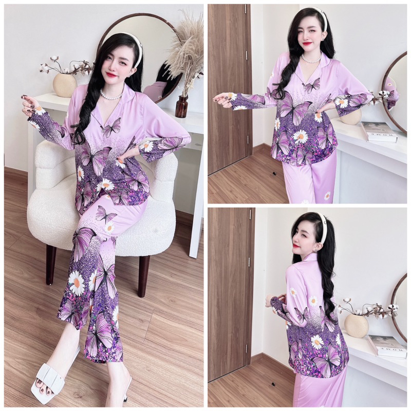 SP_128 Đồ bộ pijama BOLOBALA mặc nhà quần dài áo tay dài chất lụa latin hoa xinh, nổi bật
