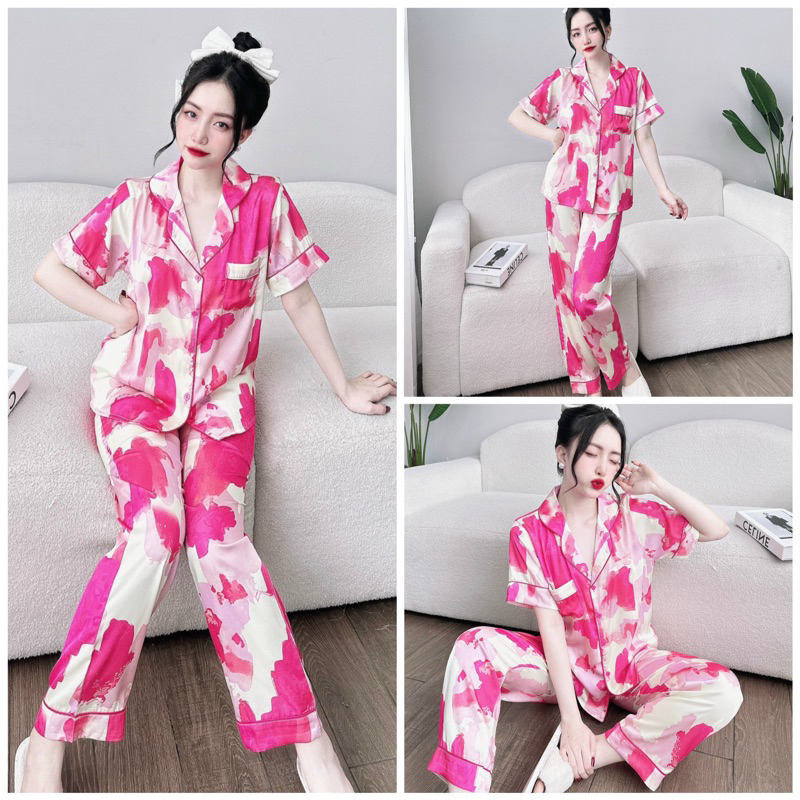 SP_137 Đồ bộ pijama BOLOBALA mặc nhà quần dài áo tay ngắn chất lụa latin xịn, hàng cao cấp hoạ tiết lập thể