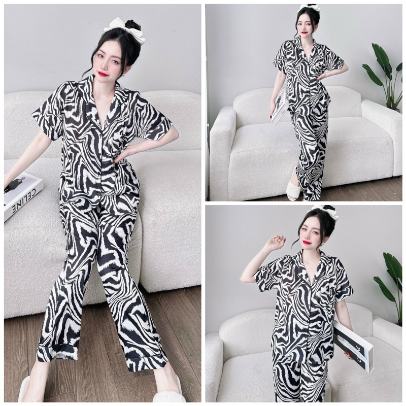 SP_137 Đồ bộ pijama BOLOBALA mặc nhà quần dài áo tay ngắn chất lụa latin xịn, hàng cao cấp hoạ tiết lập thể